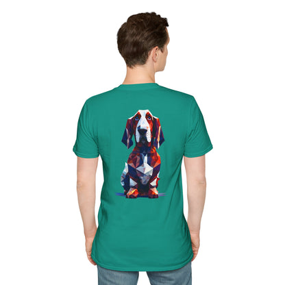 Polygon Style Pop Art Basset Hound T-Shirt - Pocket & Large Back Print