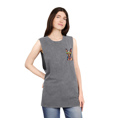Shady Boston Terrier with sunglasses vibing Tank-Top - Pocket & Large Back Print