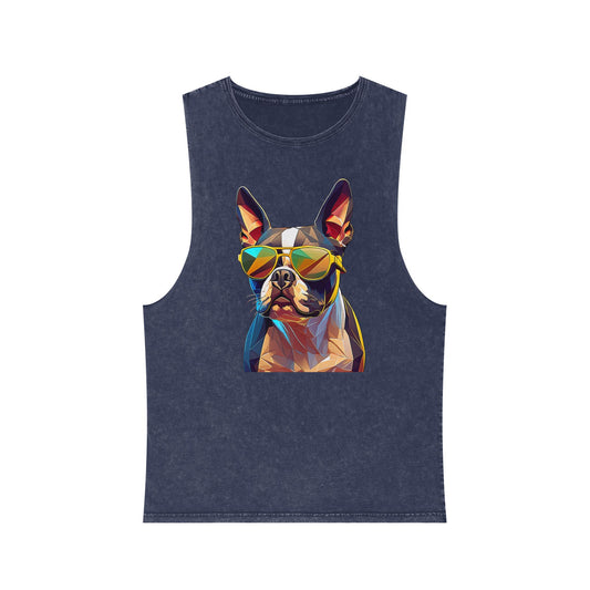 Shady Boston Terrier Stonewash Tank - Large Front Print