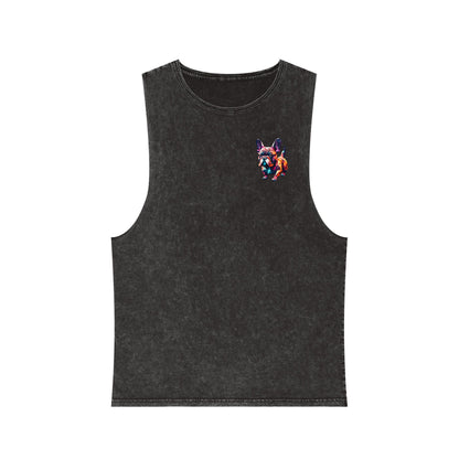 French Bulldog Stonewash Tank Top - Pocket & Large Back Print