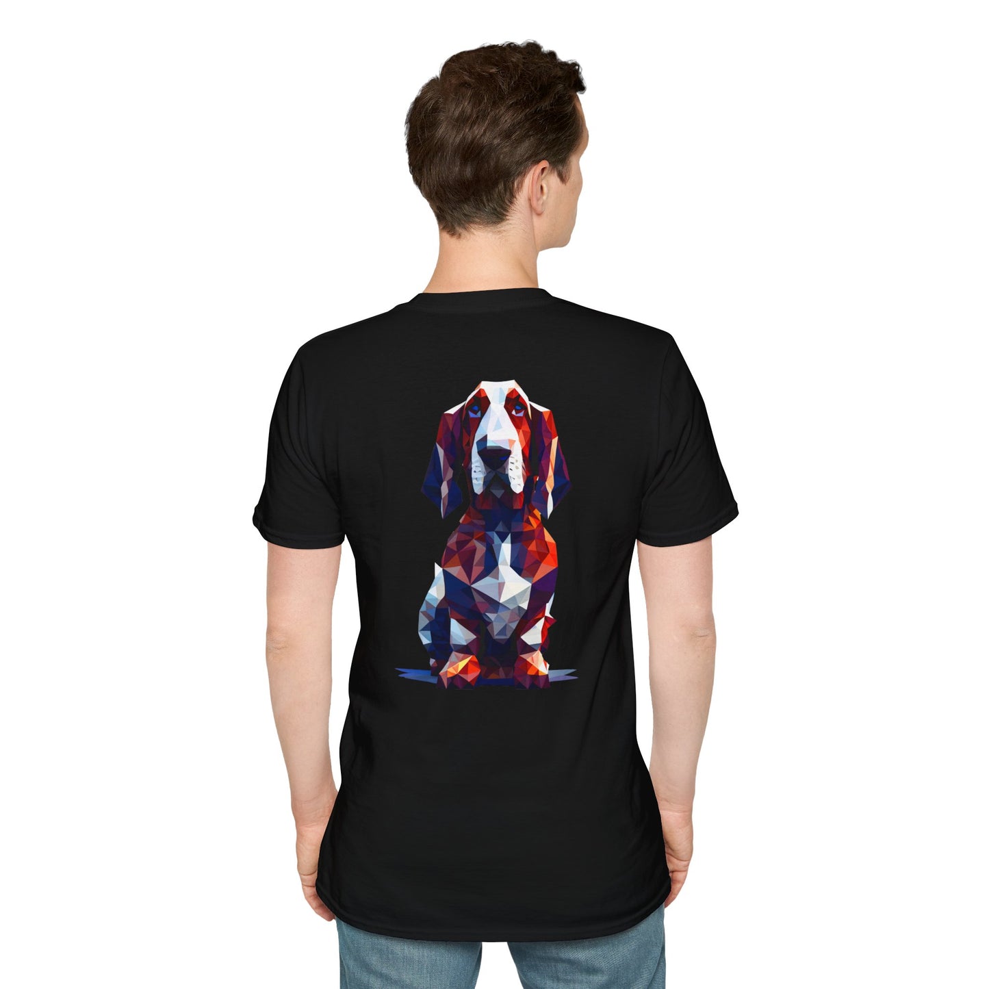 Polygon Style Pop Art Basset Hound T-Shirt - Pocket & Large Back Print