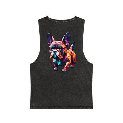 Polygon French Bulldog Stonewash Tank - Pocket & Large Back Print
