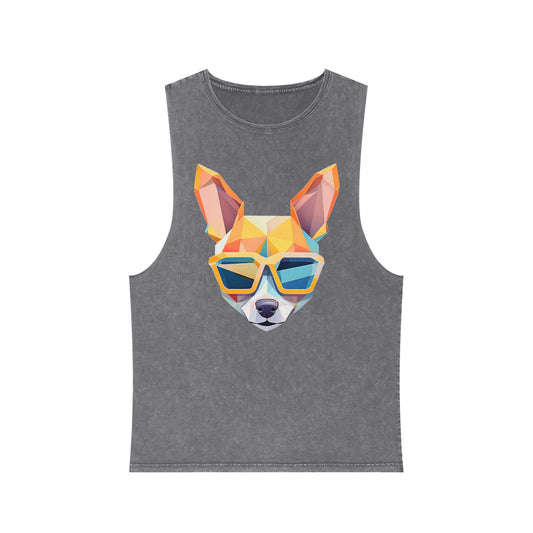 Sunny Chihuahua Unisex Stonewash Tank Top - Large Front Print