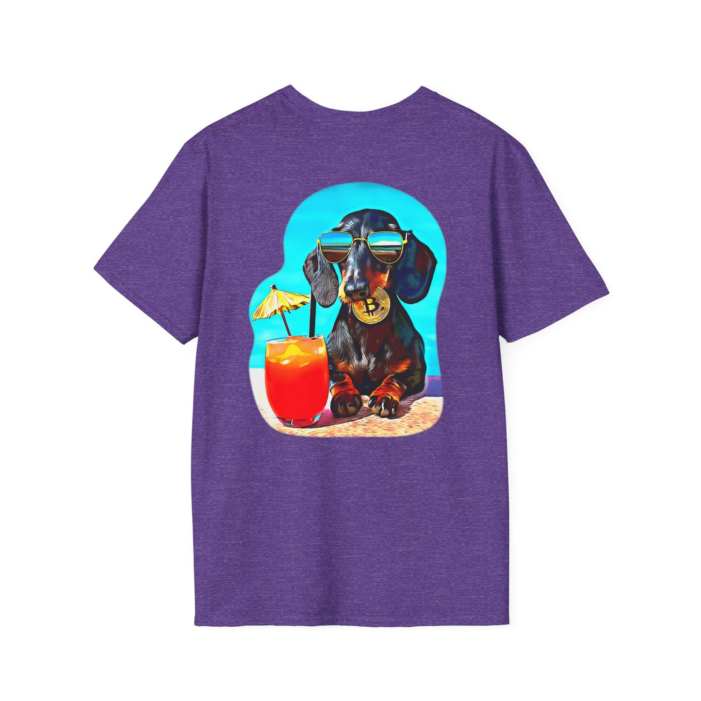 Bitcoin Dachshund Chillin Poolside T-Shirt - Pocket & Large Back Print